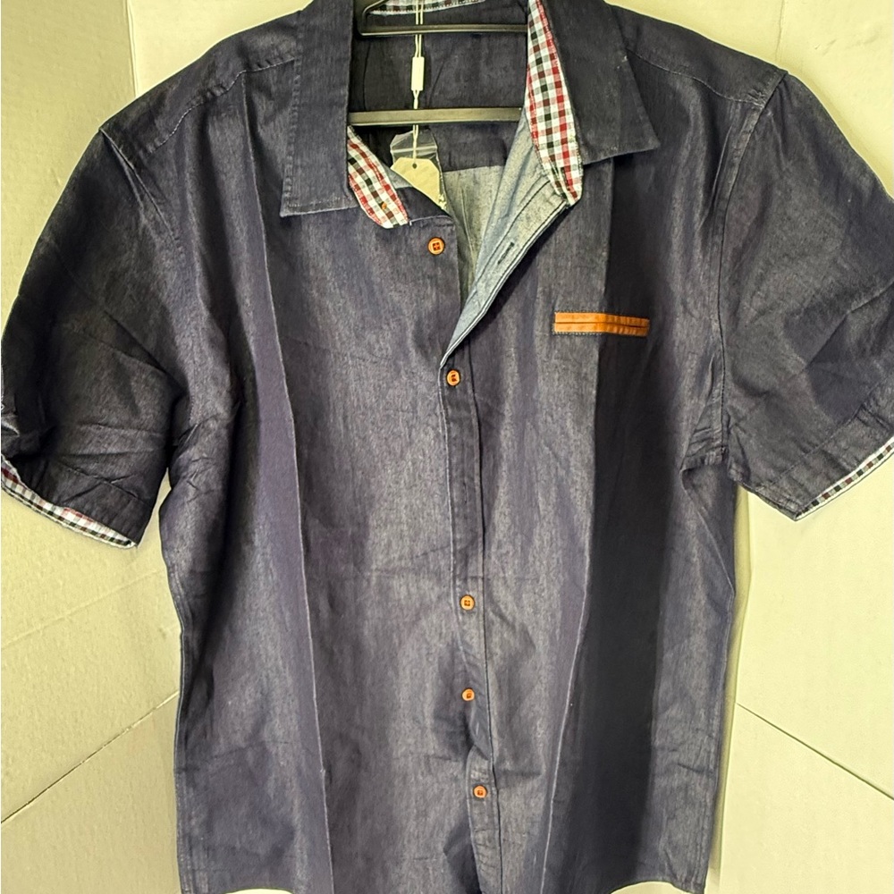 Coofandy Button Up Shirt Mens XL Denim Look Short Sleeve Casual NWT